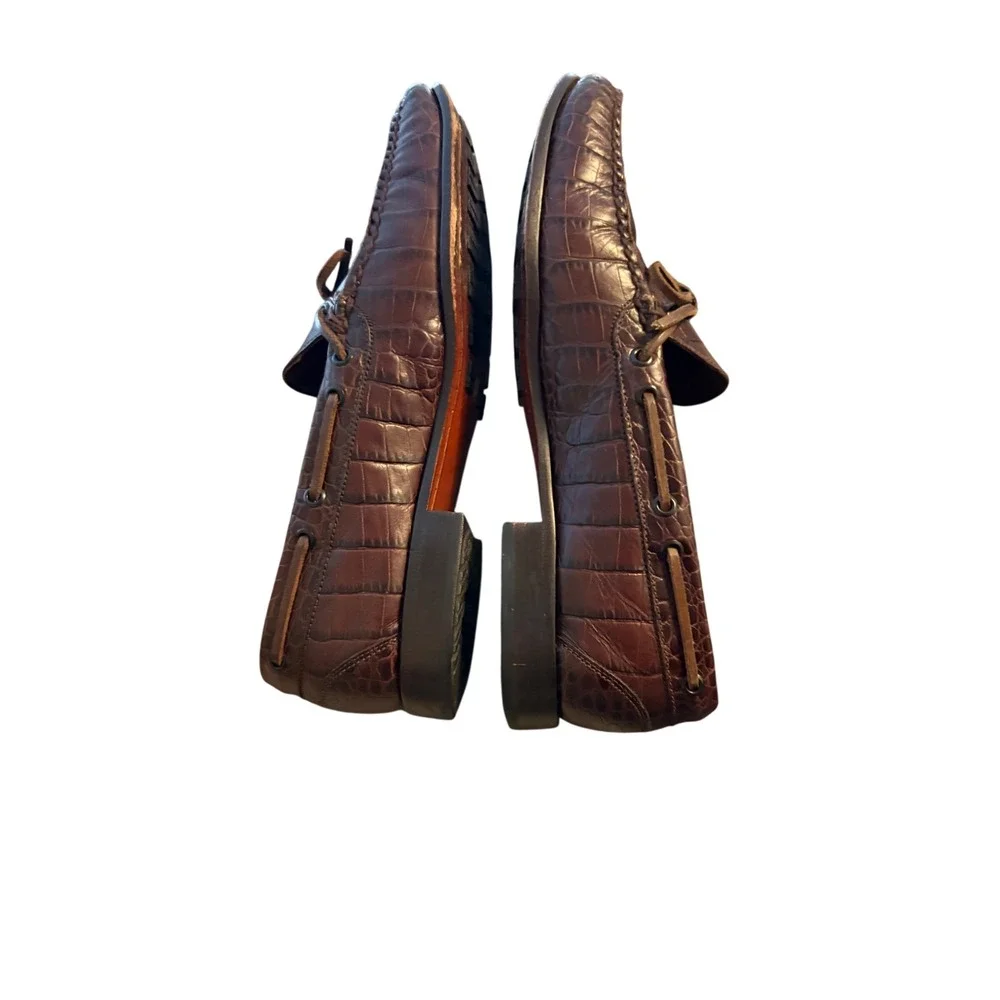 Polo Ralph Lauren Loafers 11D Mens Brown Crocodile Embossed Boat Shoe Vintage